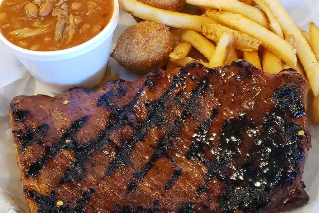 Grilled steak with fries and Brunswick stew from Dixie Pig.