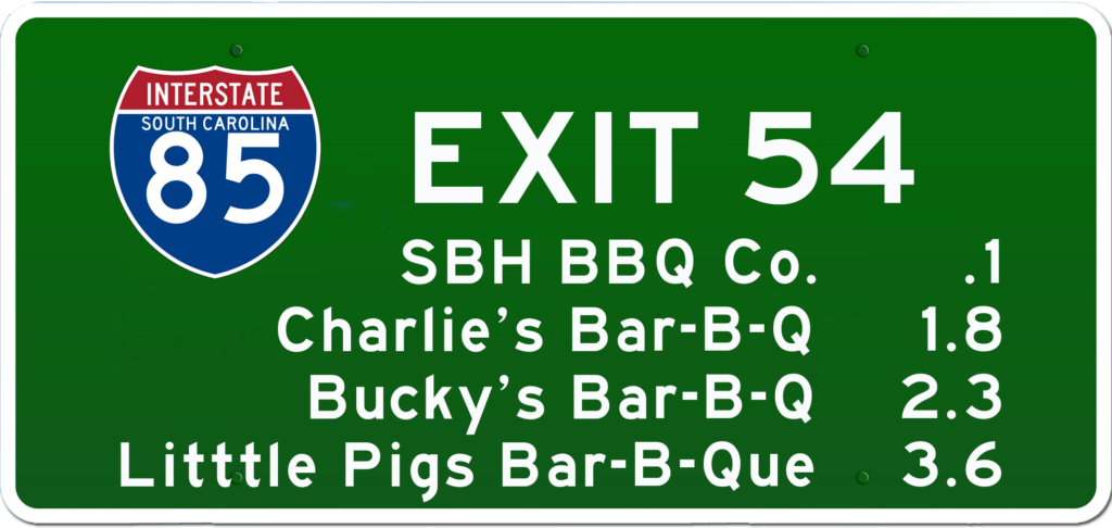 SC BBQ on I-85 at Exit 54.