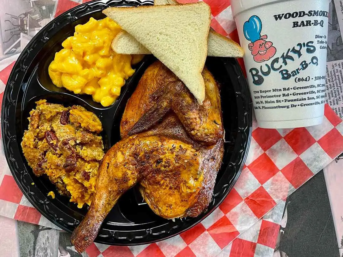 BBQ chicken with sides.