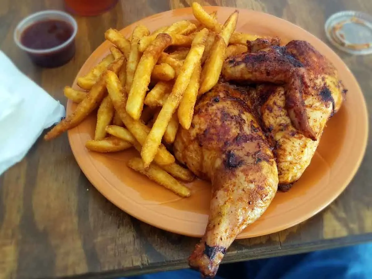 BBQ chicken with fries from Steelhorse Smokehouse.