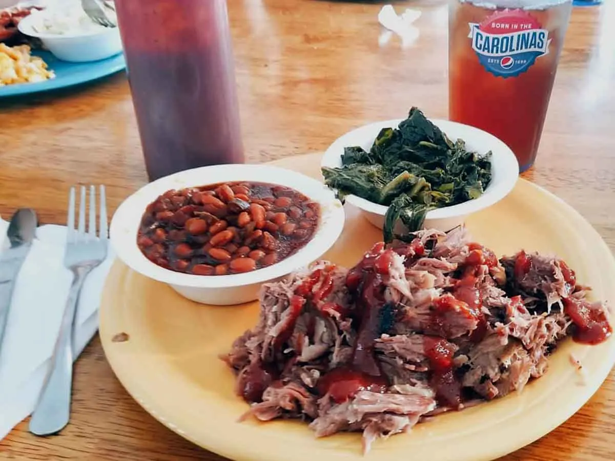 BBQ with sauce and sides from Steelhorse Smokehouse.