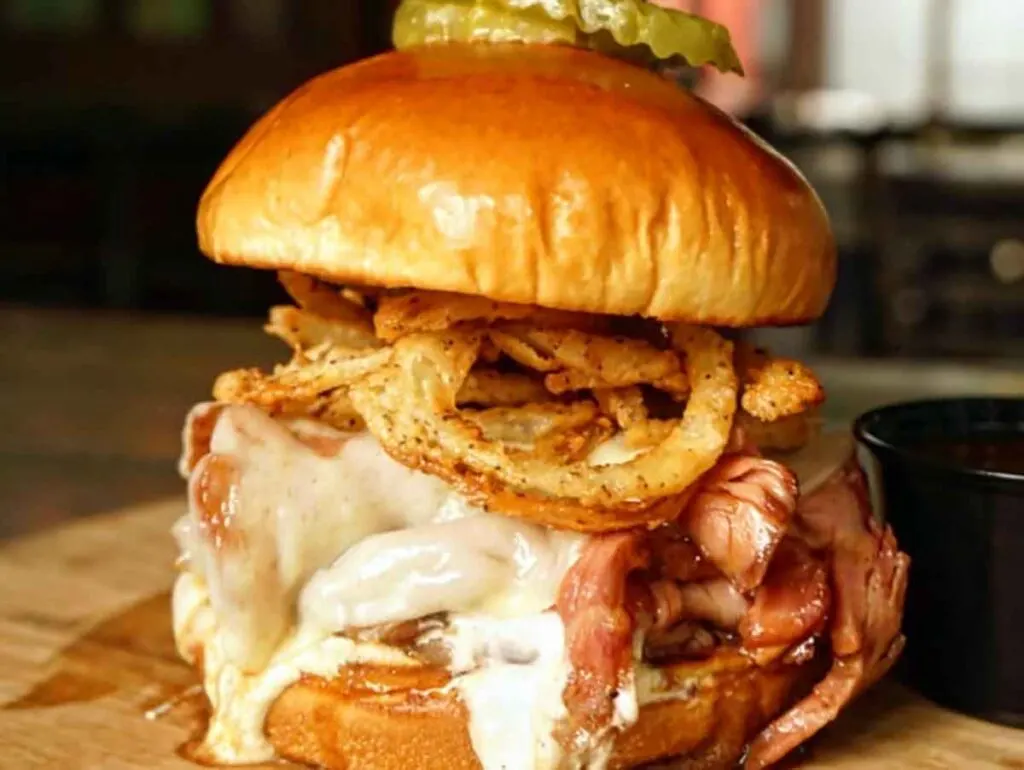 Prime rib sandwich Southern Roots Smokehouse.