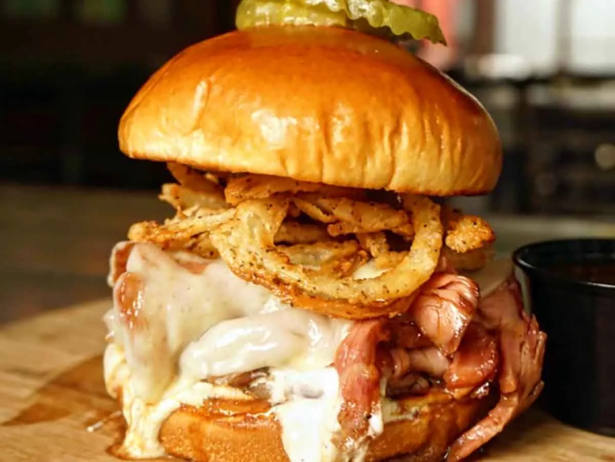 Prime rib sandwich Southern Roots Smokehouse.