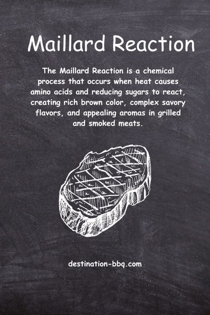 Chalkboard design for the term Maillard reaction including a definition and a sketch of a steak with grill marks.