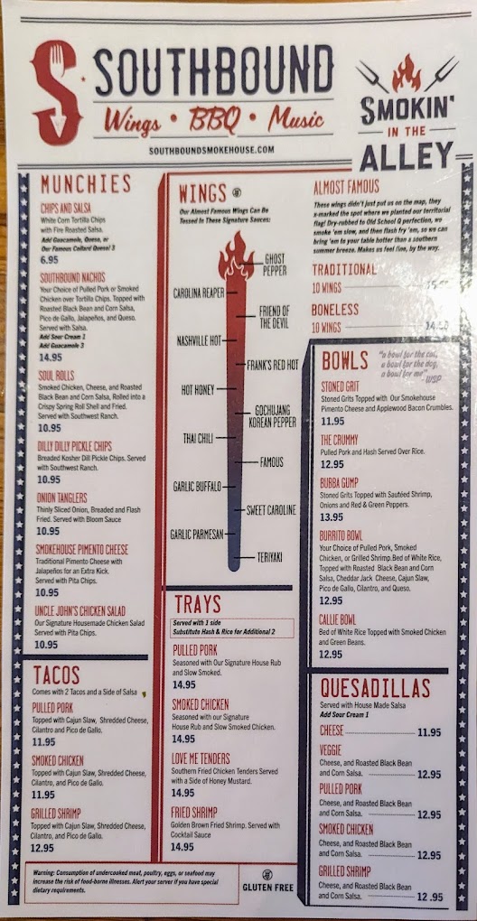 Menu for Southbound Smokehouse in the Alley in Aiken, Side 2