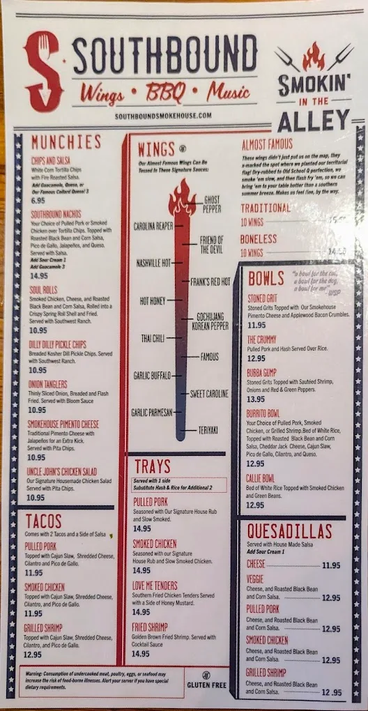 Menu for Southbound Smokehouse in the Alley in Aiken, Side 2