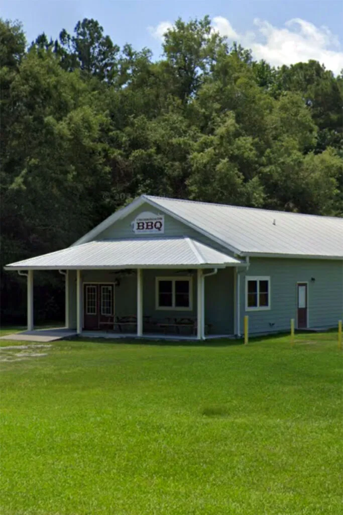 Exterior of Crossroads BBQ near St. George, SC.