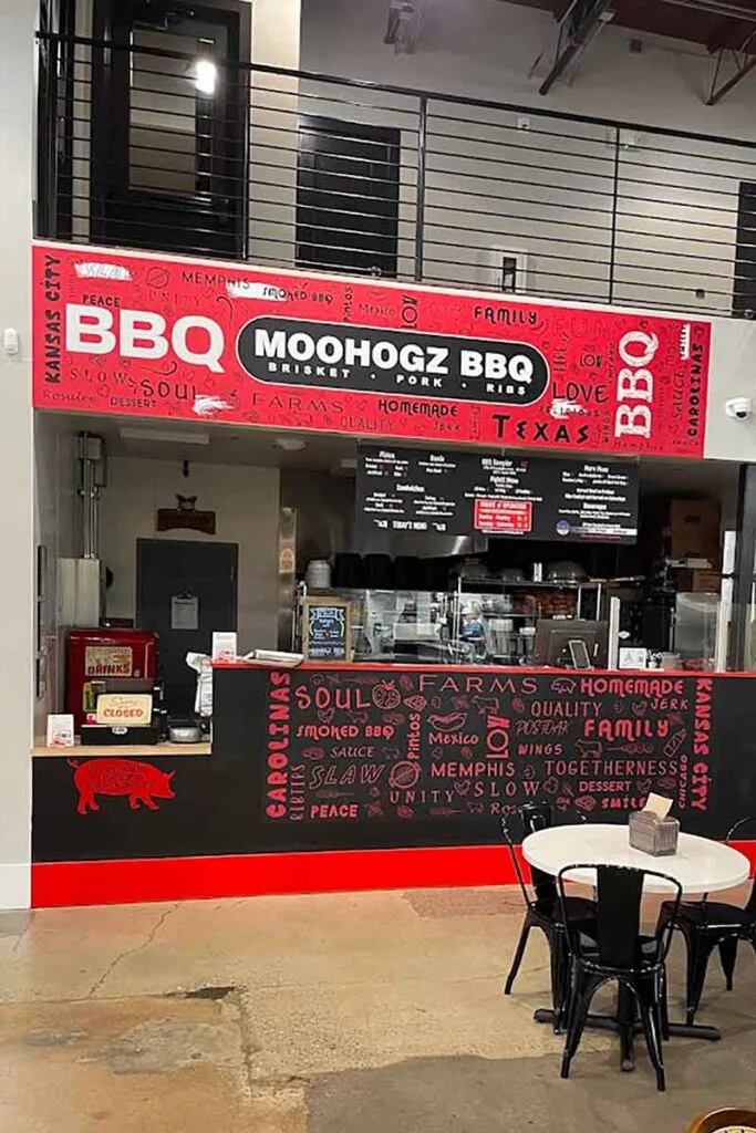 The kiosk booth for Moohogz Craft BBQ in The Commons in Greenville.