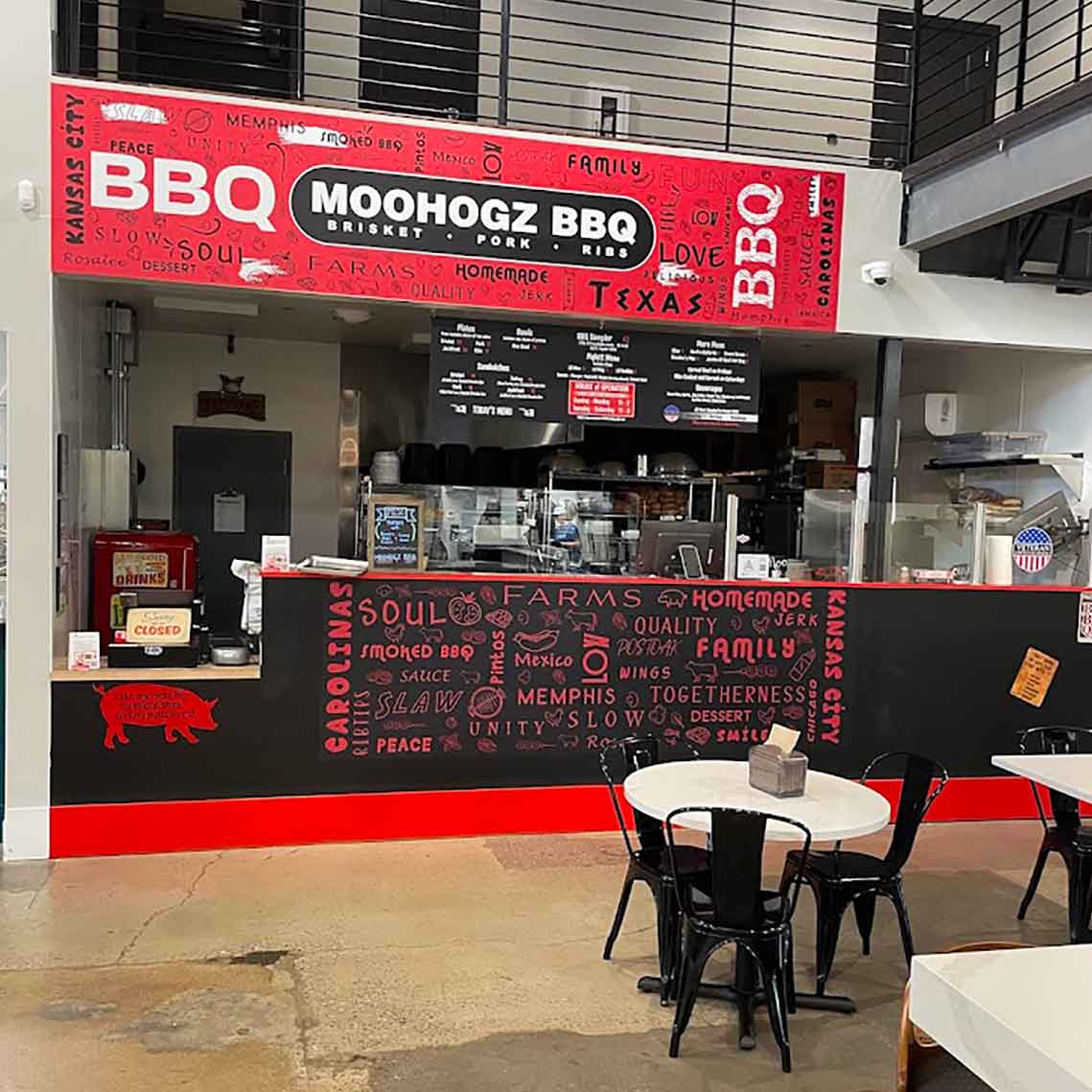 The kiosk booth for Moohogz Craft BBQ in The Commons in Greenville.