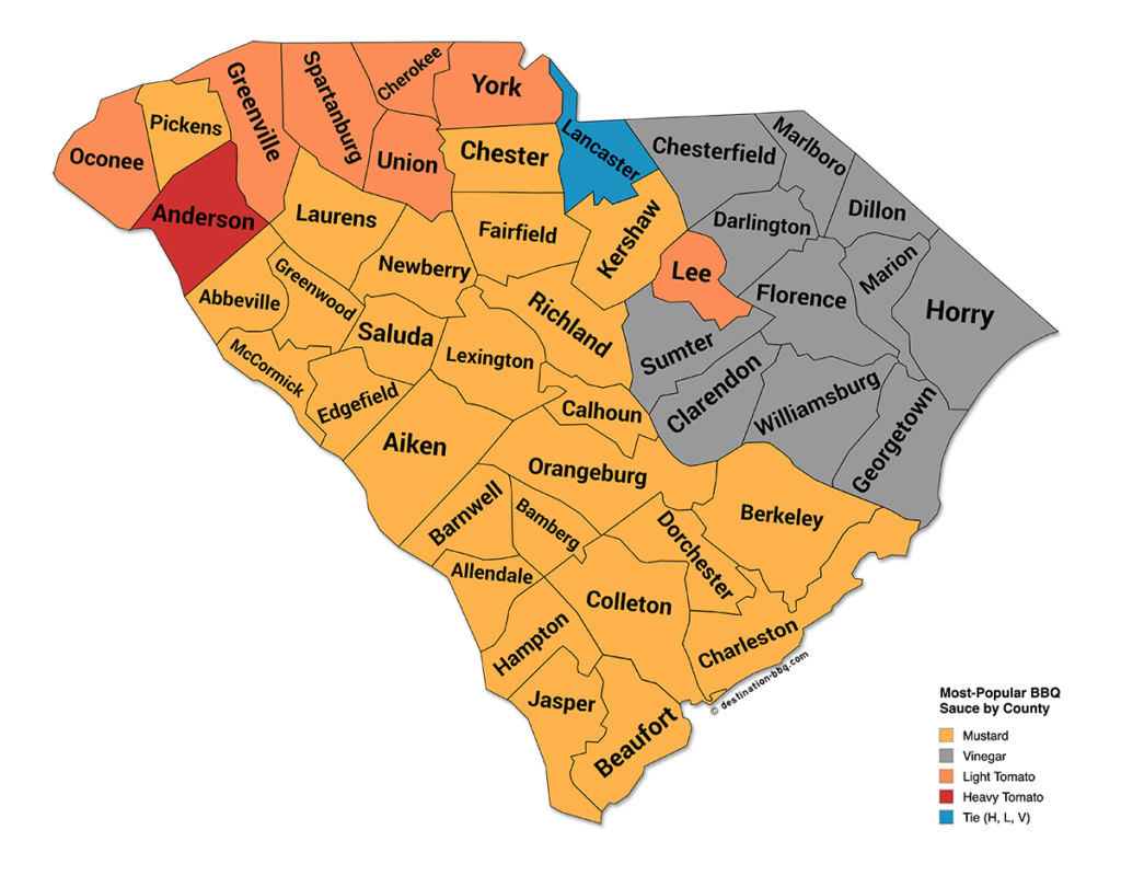 New SC BBQ sauce map (2025) based on survey data.