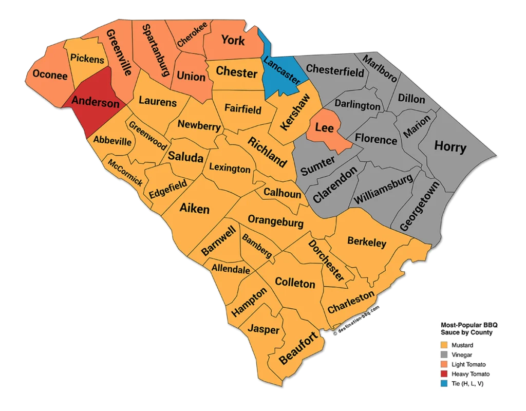 New SC BBQ sauce map (2025) based on survey data.