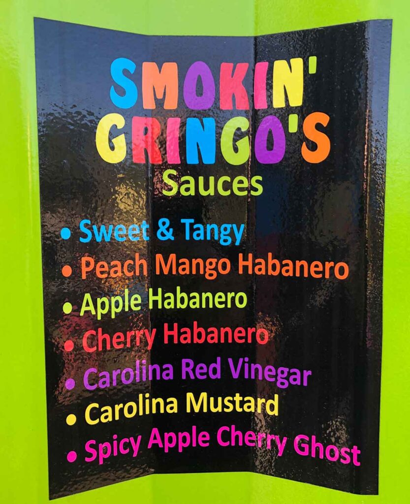 Sauce options at Smokin' Gringo's.