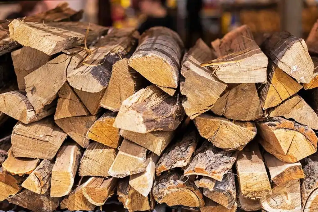 Stack of oak firewood.