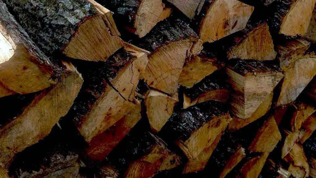 Stack of hickory firewood.