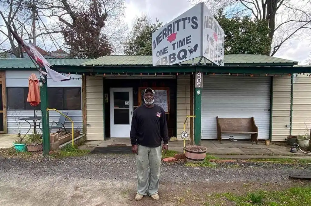 Pitmaster Chris Merritt at his Ridge Spring barbecue restaurant.
