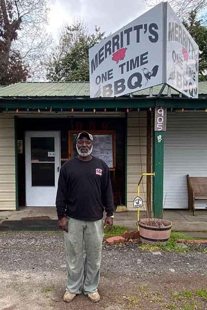 Pitmaster Chris Merritt at his Ridge Spring barbecue restaurant, Merritt's One Time BBQ, in Ridge Spring, SC.