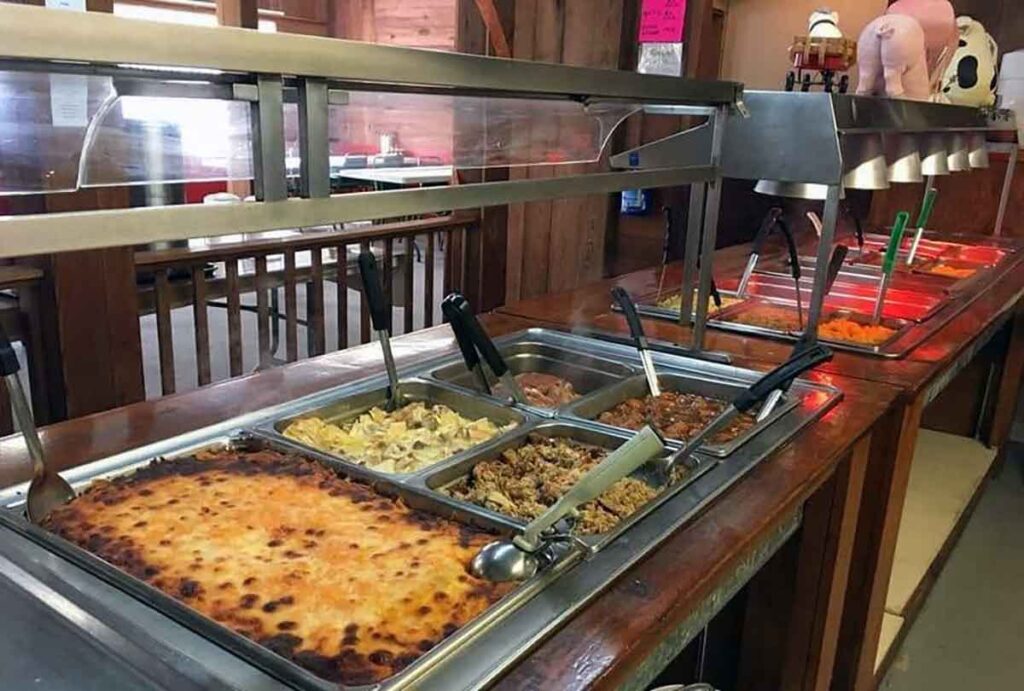 Buffet line at Bell's Family Restaurant.
