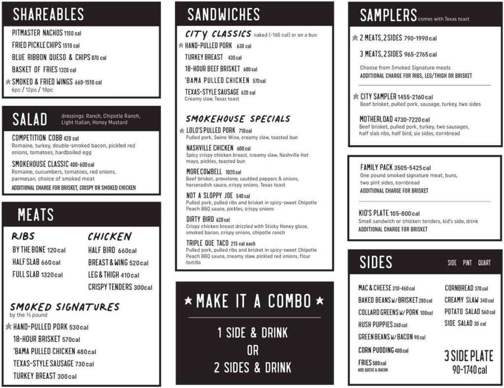 Menu 1 for City Barbeque in Greenville.