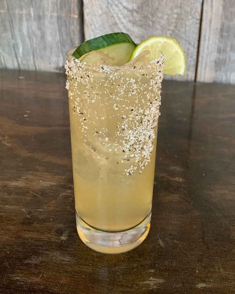 Margarita in glass with salt.