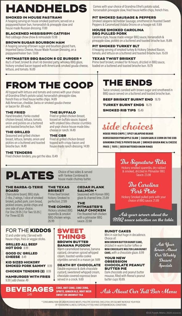 Sample menu for Fire to table, back side.
