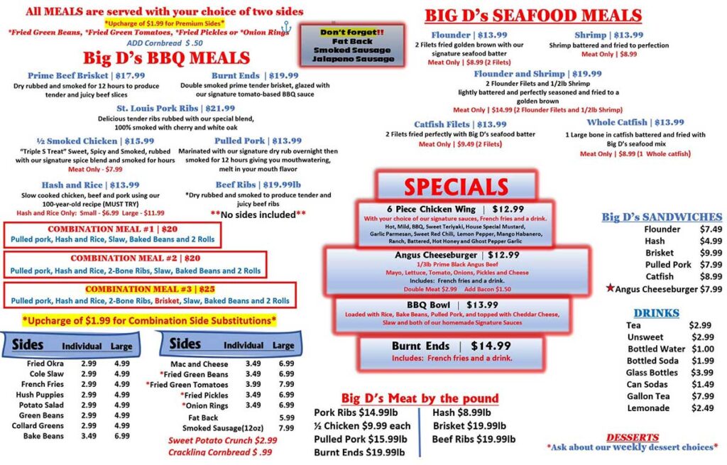 Menu for Big &ldquo;D&rdquo; Butcher & BBQ in Clinton.