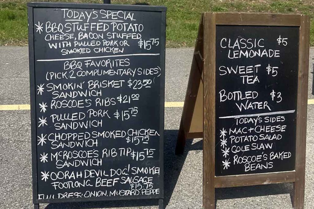 Menu boards with today's specials and drinks.