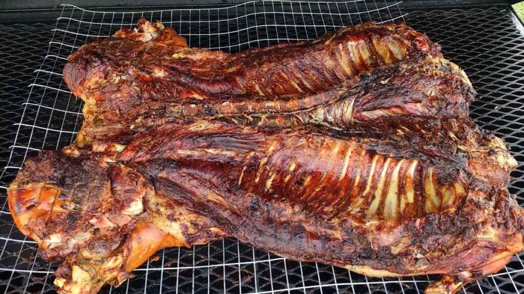 Whole hog on the smoker.