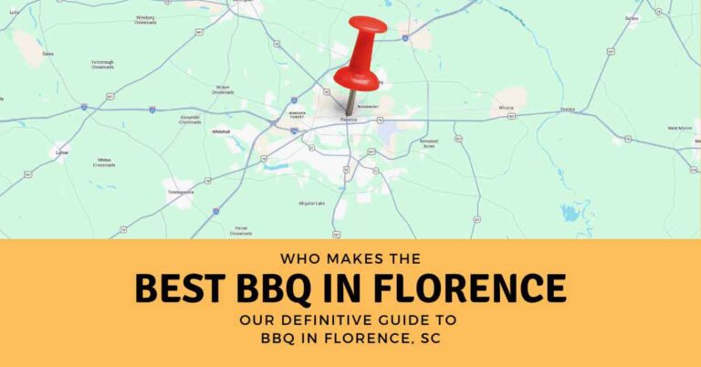 Illustrated map of Florence, South Carolina, with a red map pin and the headline “Who makes the best BBQ in Florence?”