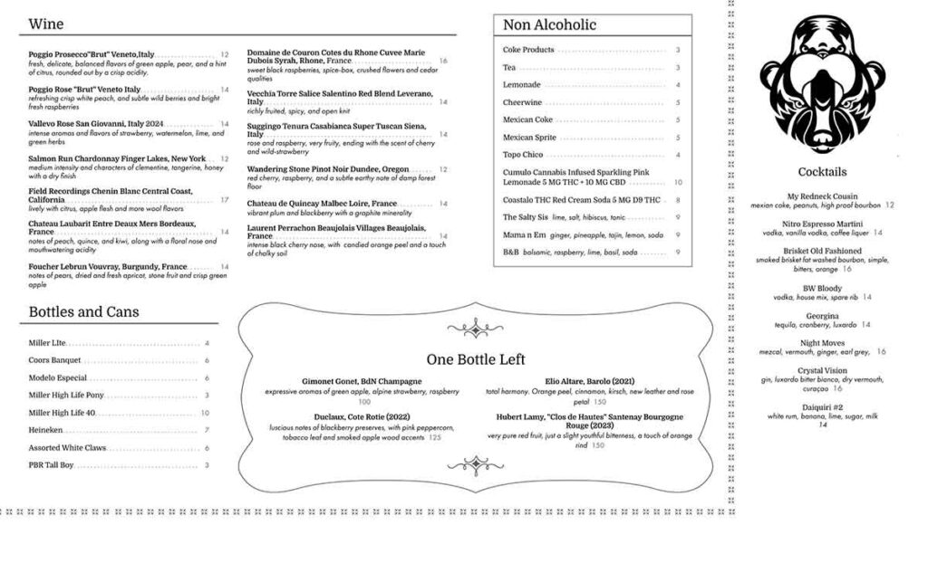 Sample drink menu for BearWalrus.